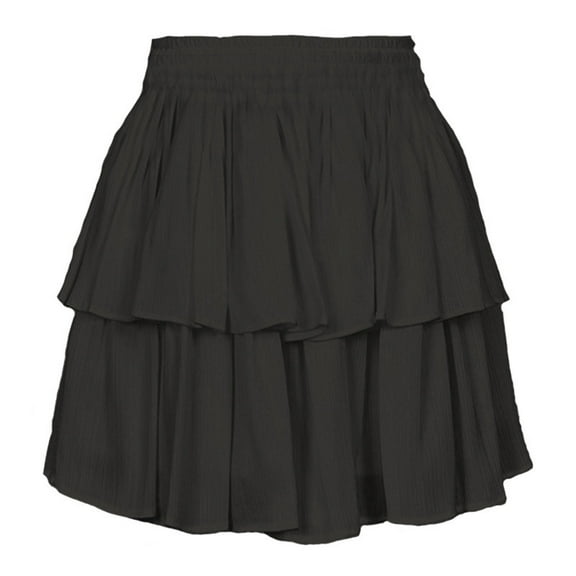Womens Cute Ruffle Skirts High Waisted Elastic Layered Mini Skirts Teen Girls Casual Skirt Black L