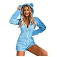 thumbnail image 1 of Womens Cute Sherpa Romper Fleece Onesie Pajama One Piece Zipper Short Hooded Jumpsuit Sleepwear Playsuit, 1 of 6