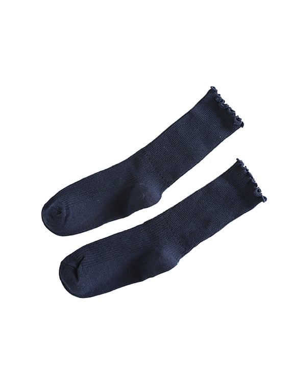 Womens Cute Socks with Ruffle Edge Mid Calf Ribbed Cute Cuff Casual Dress Socks for Everyday Work Walking Travel Ruffle Sock Soft Frilly Ankle Sock, Cute, Breathable & Comfy,Navy