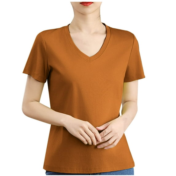 Womens Cute Summer Tops Basic V Neck Tees for Women Women Short Sleeve Top Clearance Items Under 5 Dollars Free Shipping