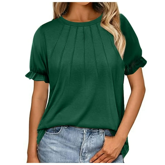 Womens Cute Summer Tops Short Sleeve Shirts Puff Dressy Blouses Business Casual Outfits Trendy