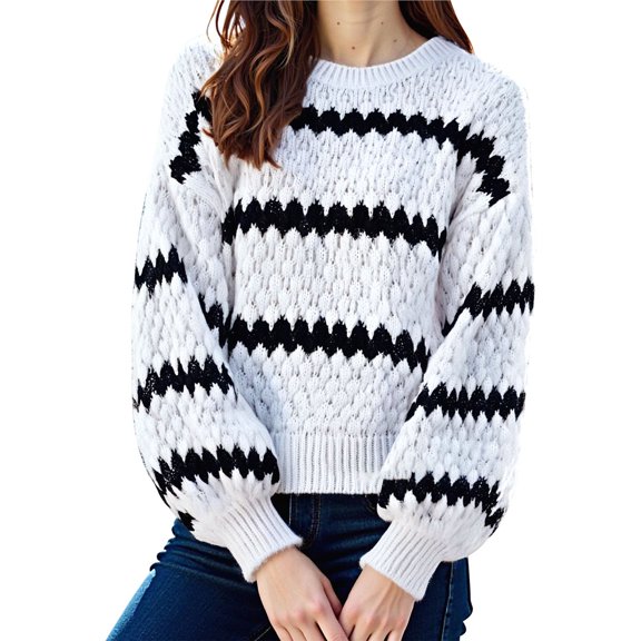Womens Cute Sweaters Trendy Color Block Pullover Sweater Cable Knit Jumper Tops White XL