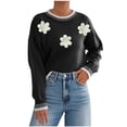 thumbnail image 1 of Womens Cute Sweaters with Flowers Knitted Crewneck Pullover Loose Casual Trendy Colorblock Tops Long Sleeve (M, Black), 1 of 7