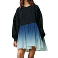 thumbnail image 1 of Womens Cute Sweatshirt Dress Oversized Gradient Crewneck Long Sleeve Fall Pleated Babydoll Short Mini Dresses (L, Navy 02), 1 of 5