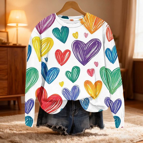 Womens Cute Sweatshirts Plus Size Valentines Day Tops Love Hearts Print Crewneck Casual Loose Graphic Pullovers (3XL, Green)