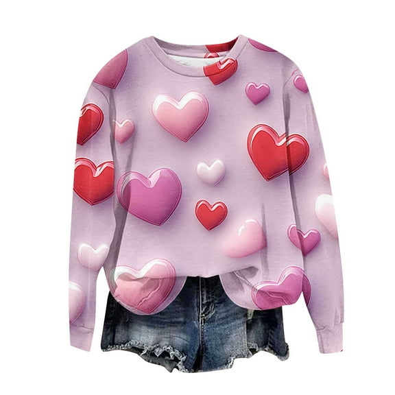 Womens Cute Sweatshirts Plus Size Valentines Day Tops Love Hearts Print Crewneck Casual Loose Graphic Pullovers (XL, Red 01)