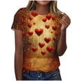 thumbnail image 1 of Womens Cute T-shirts with Love Heart Prints Loose Fit Valentines Holiday Casual Tees Plus Size Crew Neck Tops (3XL, Gold), 1 of 5