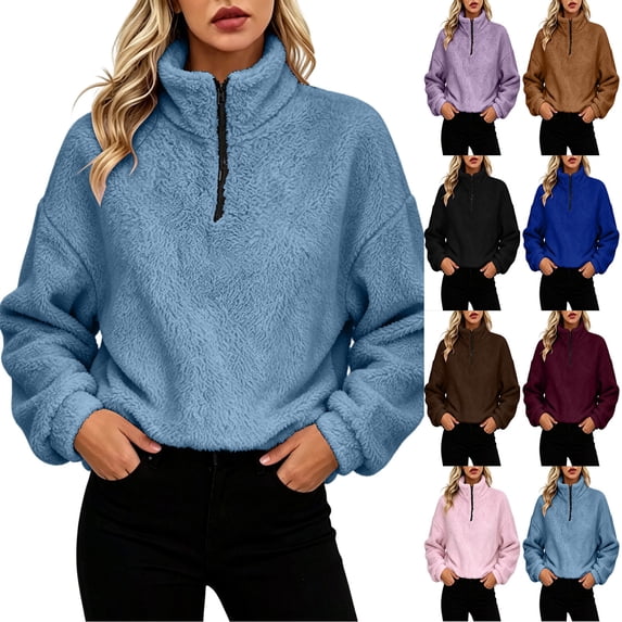 Womens Cute Tee Shirts Ladies' Casual And Fashionable Round Neck Long Sleeved Solid Color Zipper Top Pink L