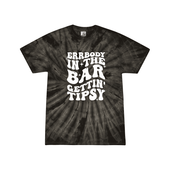 Womens Cute Tie-Dye Fun Errrybody In The Bar Gettin' Tipsy Ladies Short Sleeve Tie-Dye T-Shirt-Black Tie-Dye-XX-Large