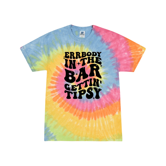 Womens Cute Tie-Dye Fun Errrybody In The Bar Gettin' Tipsy Ladies Short Sleeve Tie-Dye T-Shirt-Eternity-X-Large