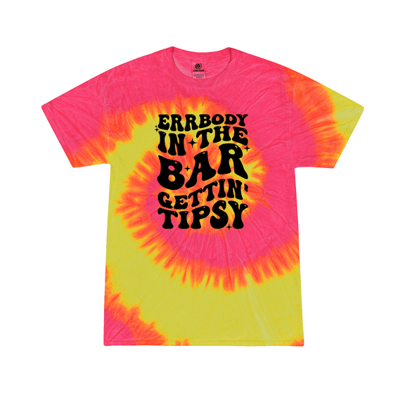 Womens Cute Tie-Dye Fun Errrybody In The Bar Gettin' Tipsy Ladies Short Sleeve Tie-Dye T-Shirt-Fluorescent Swirl-Small