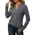 thumbnail image 1 of Womens Cute Tops V Neck Tops Grey Womens Long Sleeve T Shirt Basic Tops Womens Fall Clothes, 1 of 5