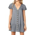 thumbnail image 1 of Womens Cute V Neck Short Sleeve Loose Fit Ruffle Mini Dress, 1 of 3