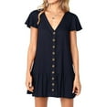 thumbnail image 1 of Womens Cute V Neck Short Sleeve Loose Fit Ruffle Mini Dress, 1 of 3