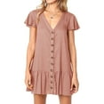 thumbnail image 1 of Womens Cute V Neck Short Sleeve Loose Fit Ruffle Mini Dress, 1 of 3