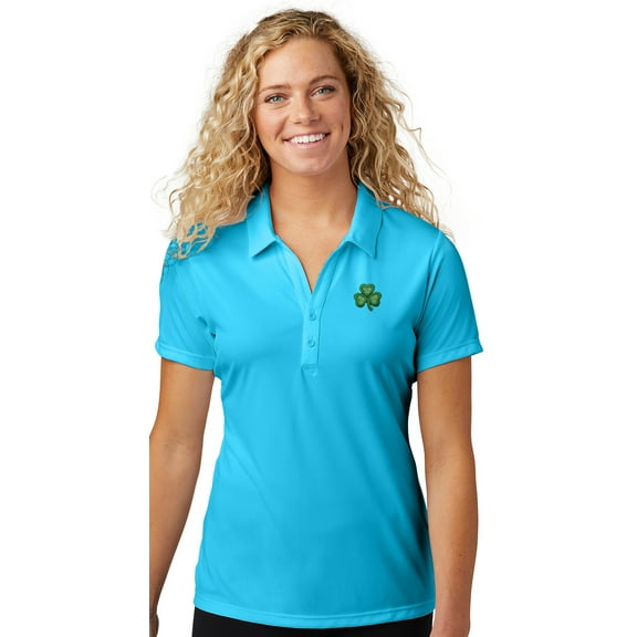 Womens Cute irish Shamrock Patch Polo Shirt, Medium Atomic Blue