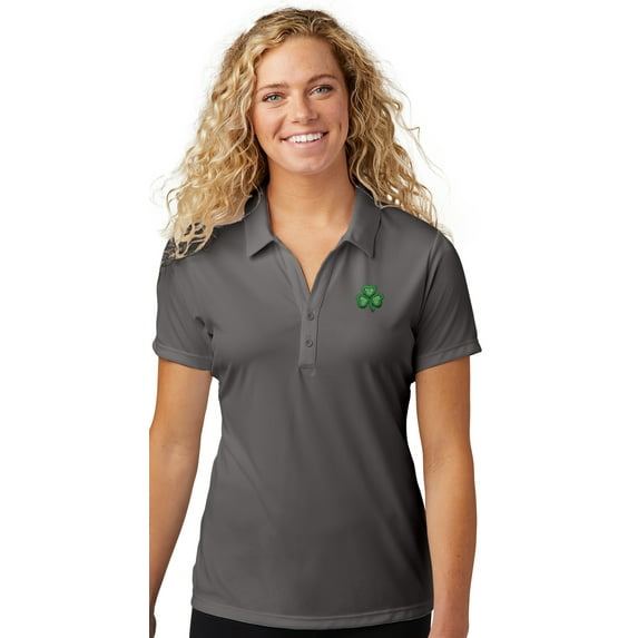 Womens Cute irish Shamrock Patch Polo Shirt, Medium Iron Grey