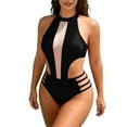 thumbnail image 1 of Womens Cutout One Piece Swimsuit Bathing Suit Backless Halter Neck High Cut Bikini Swimwear Beach Fashion (2XL, Black), 1 of 5
