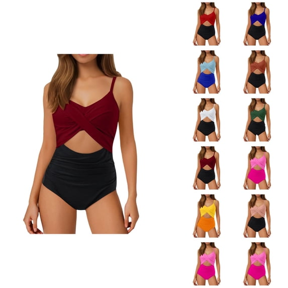 Womens Cutout One Piece Swimsuit High Waisted Bathing Suit Wrap Tie Back Monokini Tummy Control Performance Swimming Suit