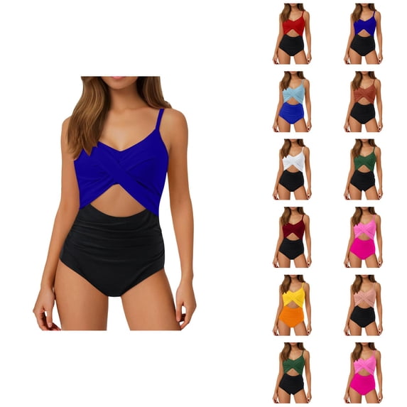 Womens Cutout One Piece Swimsuit High Waisted Bathing Suit Wrap Tie Back Monokini Tummy Control Performance Swimming Suit