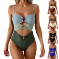 thumbnail image 1 of Womens Cutout One Piece Swimsuit with Color Block Ring Linked Monokini Bathing Suit for Beach Vacation Army Green XL(XL), 1 of 6