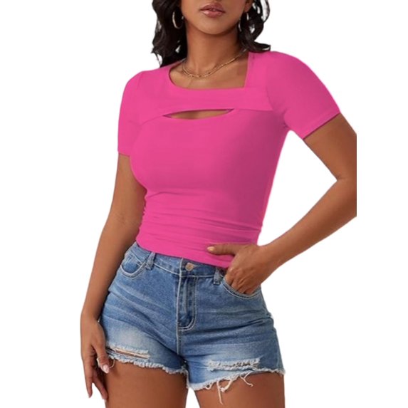 Womens Cutout Tops Fashion Sexy Short Sleeve Lightweight Slim Fitted Tops Tshirts
