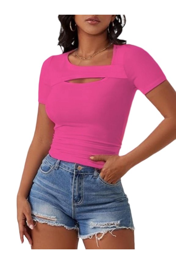 Womens Cutout Tops Fashion Sexy Short Sleeve Lightweight Slim Fitted Tops Tshirts