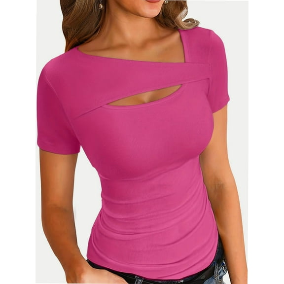Womens Cutout Tops Fashion Sexy Short Sleeve Lightweight Slim Fitted Tops Tshirts