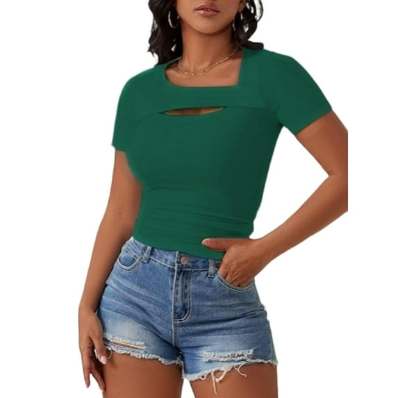 Womens Cutout Tops Fashion Sexy Short Sleeve Lightweight Slim Fitted Tops Tshirts