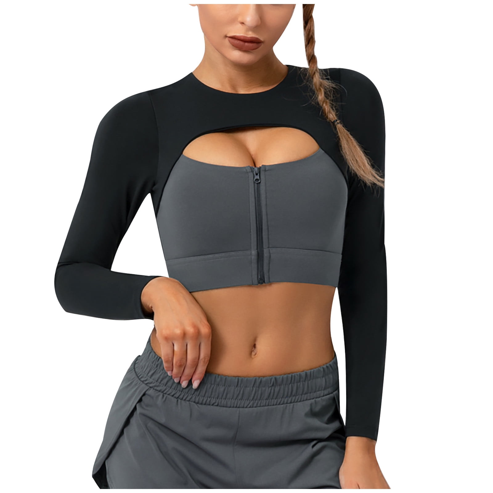 2-Pack Women's Cross Back Long Sleeve Crop Tops | Gym Yoga Athletic Shirts