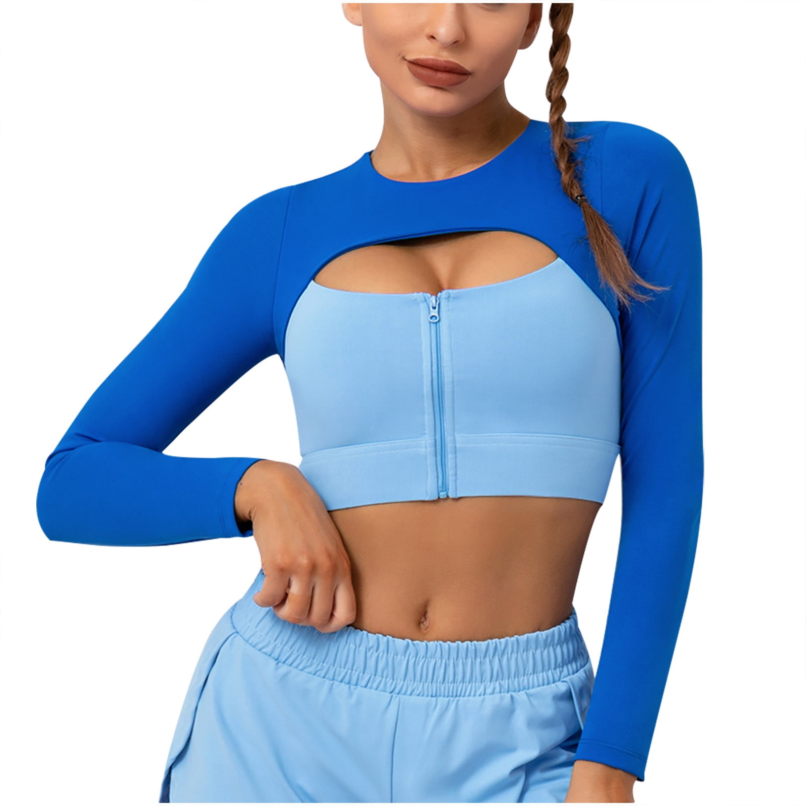 Pinspark Workout Shirt for Women Plus Size Yoga Crop Top Long Sleeve Gym  Shirts Lightweight Athletic Tops,Navy Blue XXL