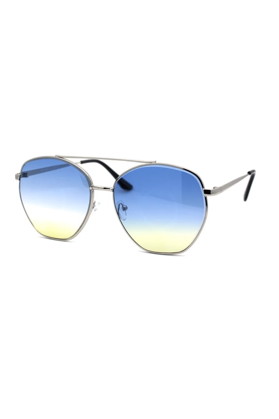 Womens Dad Shade Style 90s Metal Rim Double Bridge Sunglasses Silver Blue Yellow