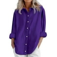 thumbnail image 1 of Womens Daily Casual Linen Shirts Long Sleeve Shirts Tops Casual Blouses Loose Fit Shirt Purple Women Blending Shirts Women Shirts(XXL), 1 of 6