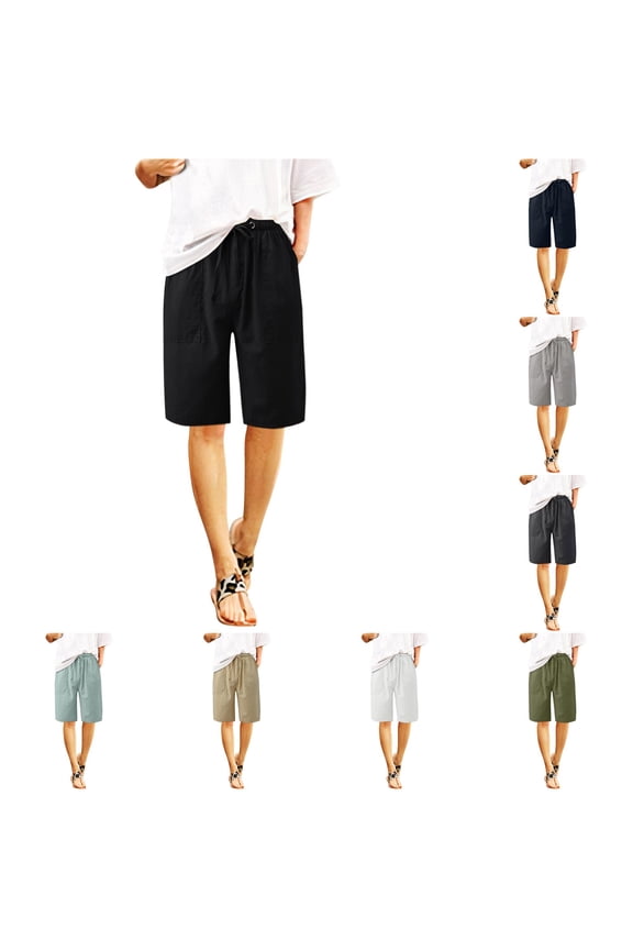 Womens Daily Casual Shorts Front and Back Pockets Elastic String Waist Solid Pants Baggy Shorts Women Short Sleeve Tunic Tops for Leggings for Women Short Sleeve Turtleneck Women Short Sleeve Dress