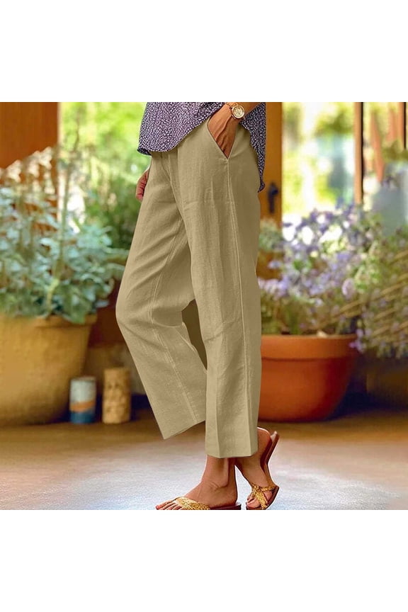 Womens Daily Elastic Waist Workout Trousers Solid Long Pants Loose Casual Pockets Trousers Casual Pants for Women for Work plus Size Womens Casual Pants Petite Length Petite Pant Suits for Women