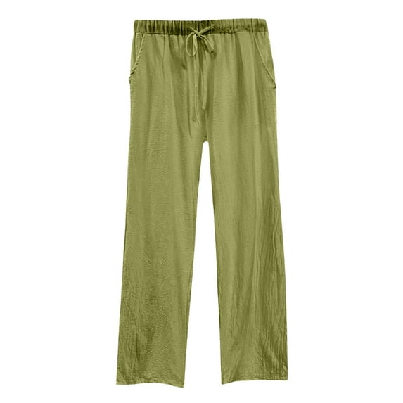 Womens Daily Elastic Waist Workout Trousers Solid Long Pants Loose Casual Pockets Trousers