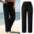 thumbnail image 1 of Womens Daily Home Outdoor Elastic Waist Side Pockets Trousers Casual Pants Fashions Women Women's Warm up Pants Business Casual Women Pants plus Size Casual Womens Pants with Pockets Womens Flax Pants, 1 of 5