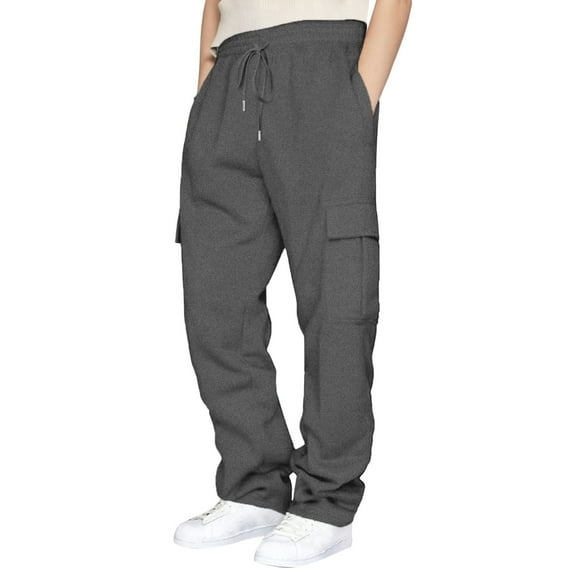 Womens Daily Home Outdoor Elastic Waist Side Pockets Trousers Casual Workout Trousers Cargo Pants