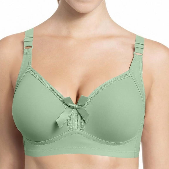 Womens Daily Wear Wirefree Push-Up Three-Row Closure Bras - Fashion Breathable Soft Fabric Comfortable Everyday Women’s Lingerie Undergarment Green