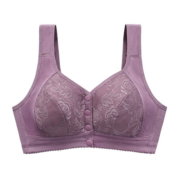 Womens Daisy Bra, Clearance Button Closure Push Up Solid Color No Steel Ring Seniors Bra for Women Shoulder Strap Soft Cup Breathable Underwear Bras -B 44