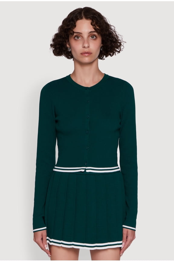 Womens Daisy Button Front Varsity Stripe Cardigan