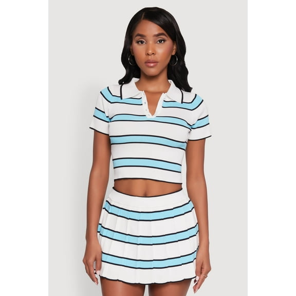 Womens Daisy Classic Fit Striped Cropped Polo Shirt