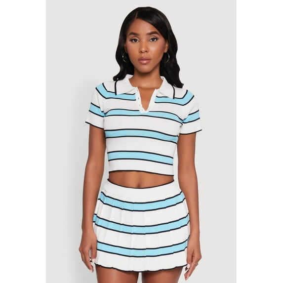 Womens Daisy Classic Fit Striped Cropped Polo Shirt