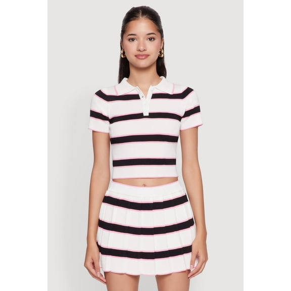 Womens Daisy Classic Fit Striped Cropped Polo Shirt