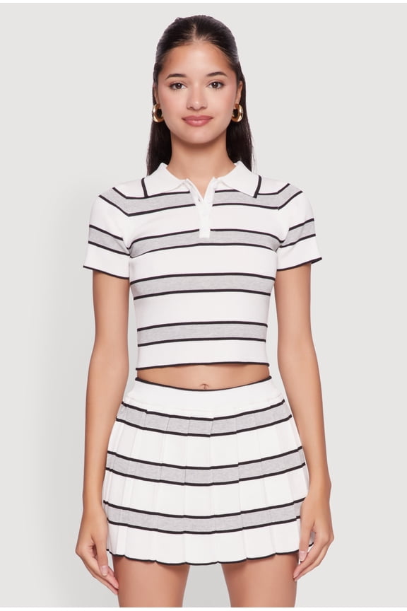 Womens Daisy Classic Fit Striped Cropped Polo Shirt