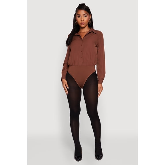 Womens Daisy Collared Button Front Thong Bodysuit