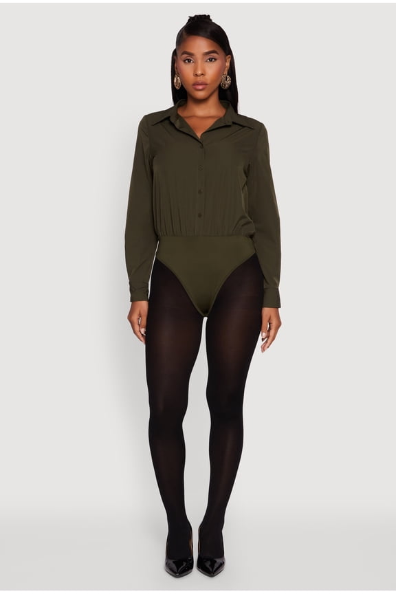 Women's Daisy Collared Button Front Thong Bodysuit