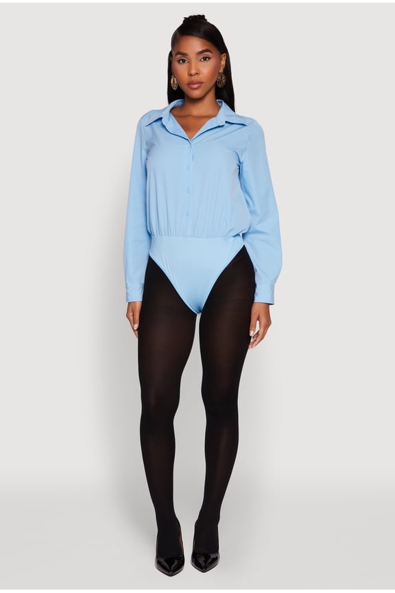 Women's Daisy Collared Button Front Thong Bodysuit