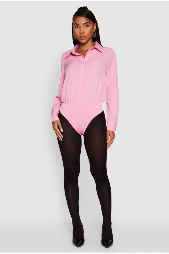 Womens Daisy Collared Button Front Thong Bodysuit