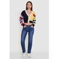 thumbnail image 1 of Womens Daisy Color Block Patch Cropped Button Front Cardigan, 1 of 5